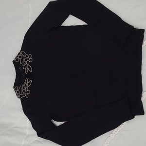 Women's Ted Baker Black Floral Collar Sweater Size 0 NWOT